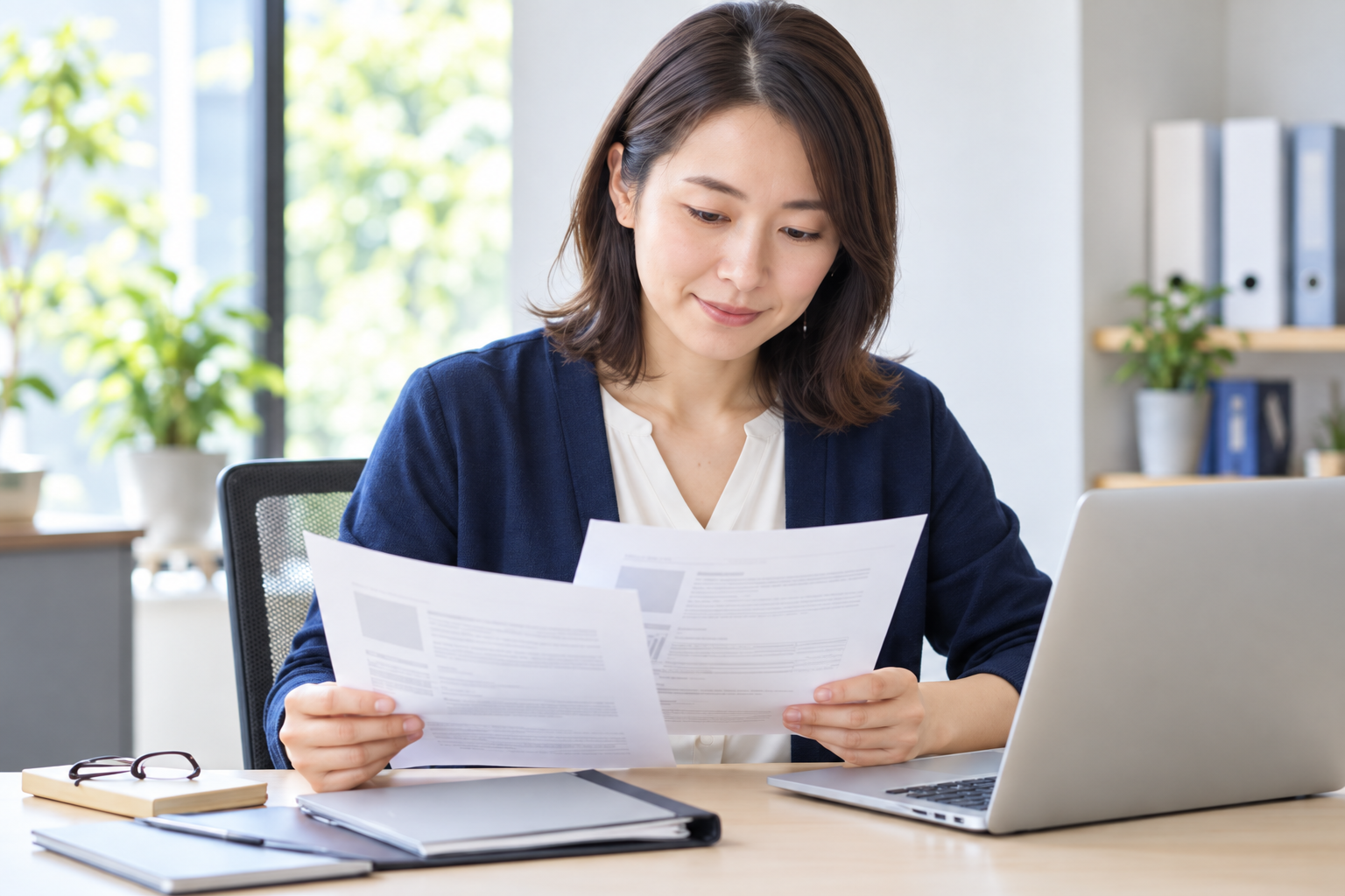 担当者が履歴書を添削する様子